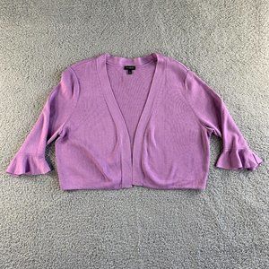 Talbots Open Cardigan Crop Sweater Womens Large Modal Ruffle Sleeve Purple‎ NEW